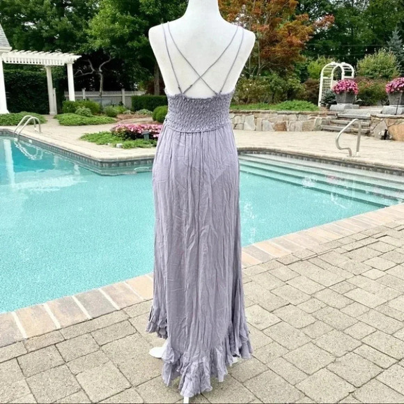 NWT Free People Adella Maxi Slip Dress Long Ruffle Lace Slate Purple Gray XS - Picture 9 of 10